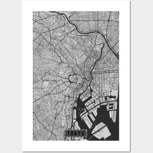 Black and white map of Tokyo (inverted) Posters and Art